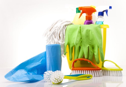 Professional cleaner in Roehampton working in a bright living room