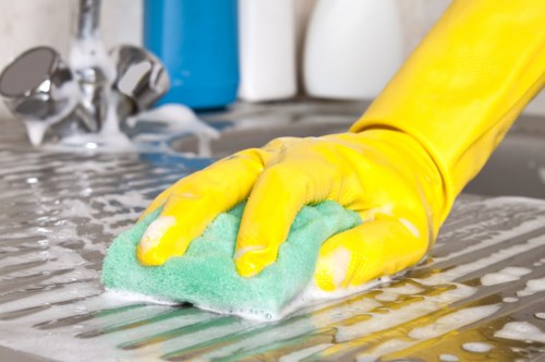 Cleaner in Roehampton providing deep cleaning for a modern kitchen